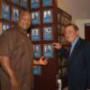 George Foreman and Bob Arum at Foreman's plaque on the Hall of Fame Wall