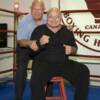 Hall of Fame trainer Angelo Dundee poses with legendary actor Burt Young (Paulie from ROCKY) in the world famous MSG boxing ring