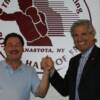 Billy Backus (left) welcomes Italy's Nino Benvenuti to his hometown of Canastota, NY