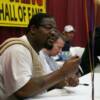Riddick" Big Daddy" Bowe signs autographs at the card show