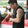 Middleweight king Sergio Martinez wraps his hands prior to a public workout session on Museum grounds