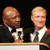 Marvelous Marvin Hagler and SHOWTIME'S Jimmy Lennon Jr. share the stage at the Banquet of Champions.