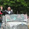 Marvelous Marvin Hagler waves to fans along parade route.