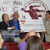 WBO president Paco Valcarcel presents Hall of Fame director Ed Brophy with a check for $50,000 to assist in the Hall's continued mission to honor and preserve the sport of boxing and to serve in an educational manner.