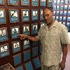 "The Lone Star Cobra" Donald Curry proudly points to his plaque on the HOF Wall
