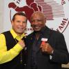 Julio Cesar Chavez and Hagler in fighting pose during the 2011 HOF Weekend