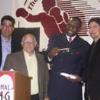 Hearns receives the key to the Village of Canastota from Mayor Todd Rouse. Town of Lenox supervisor Rocky DiVeronica and Hall director Ed Brophy look on