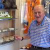 Lederman next to handwraps worn by Willie Pep and Joe Louis