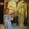 Pointing to the boxing robe worn by Hall of Fame legend Emile Griffith.