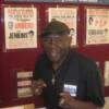 Emile Griffith in front of the Madison Square Garden display.