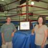 Anne Chapdelaine (right) and her son David Hunt (left), take a picture by the MSG ring that her great uncle Jack Delaney fought the first championship fight in (vs. Paul Berlenbach) on December 11, 1925. 